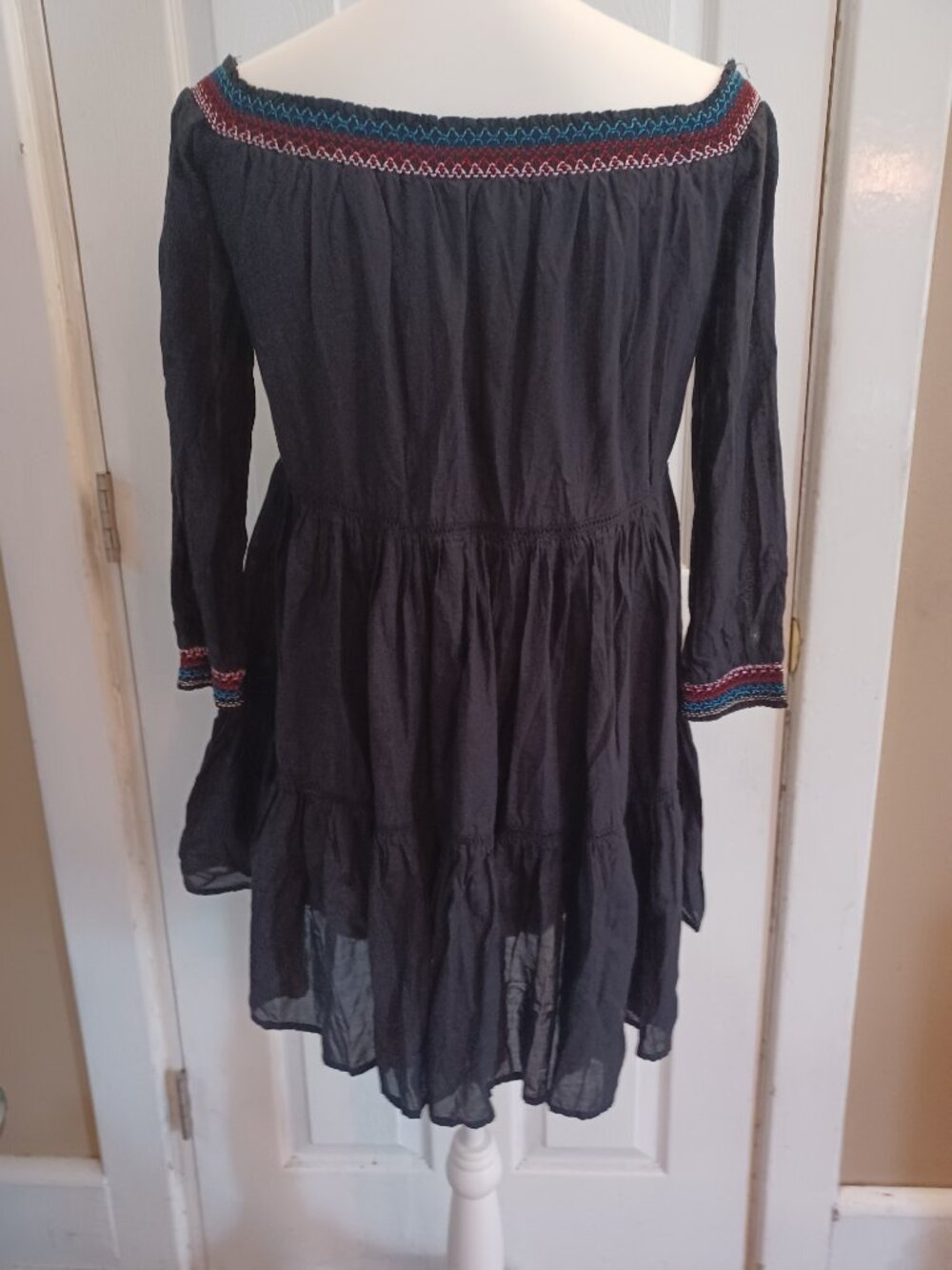 Free People Sunbeams Black Floral Embroidery Tiered Babydoll Dress Boho - Picture 4 of 6